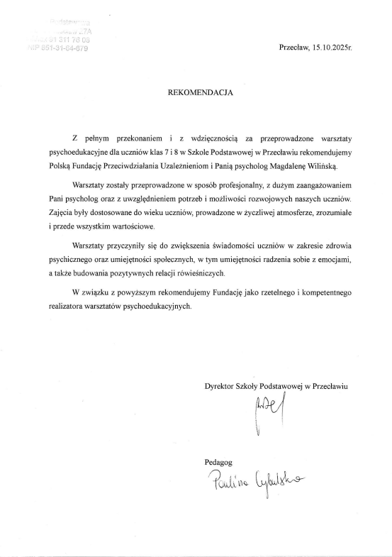 Oferta certyfikacji Abecadło Inteligencji Emocjonalnej 5 Rekomendacja Przeclaw