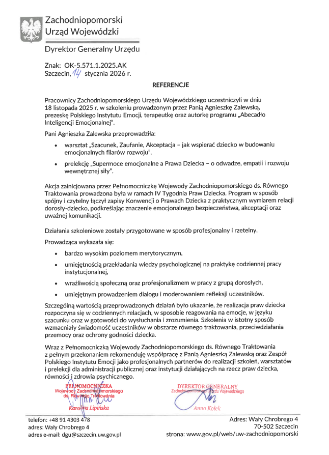 Oferta certyfikacji Abecadło Inteligencji Emocjonalnej 6 referencje urzad